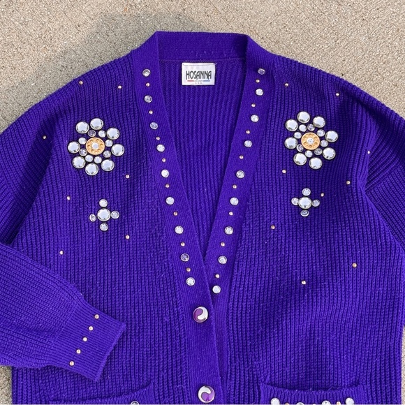 Hosanna Cardigan Jeweled Purple Cardigan Sweater - Picture 2 of 7